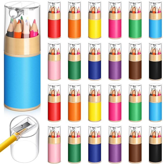 24 Sets Mini Drawing Colored Pencils Bulk with Sharpener, 3.5" Small 12 Colors Portable Travel Pencil Set for Easter Graduation Party Favors Supplies