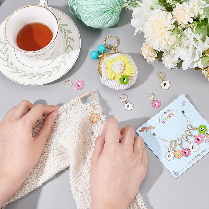 NBEADS 24 Pcs Flower Stitch Markers, Alloy Enamel Yin Yang Crochet Stitch Marker Charms Removable Locking Stitch Marker for Knitting Sewing Accessories (HJEW-PH01723-US6)