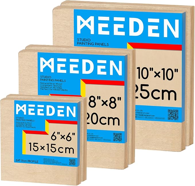 MEEDEN Unfinished Wood Canvas Board:6x6 8x8 10x10 Canvas Panel Pack of 6