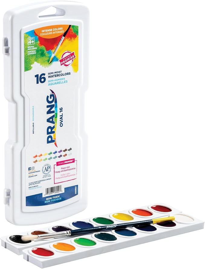 Prang Oval Pan Watercolor Paint Set, 16 Assorted Colors, 1 Count