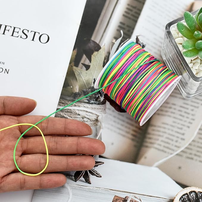 TONIFUL Nylon String Satin Cord for Necklace Bracelet Beading 1mm Rainbow | 100yd Non elastic durable non fading, for Jewelry Making Thread Rattail Macrame Trim Kumihimo Chinese Knot Craft Tags Hanging