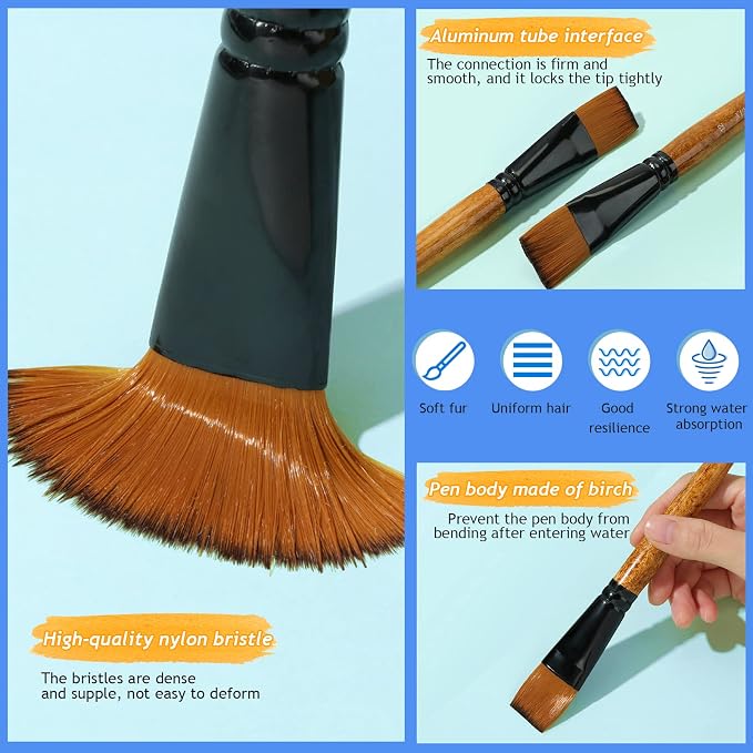 Meanplan 6 Pcs Flat Paint Brushes Bulk 1 Inch Paint Brushes for Acrylic Painting Watercolor Acrylic Synthetic Nylon Craft Artist Brush for Oil Fine Crafts Face Body Art Painting(20 Pcs)