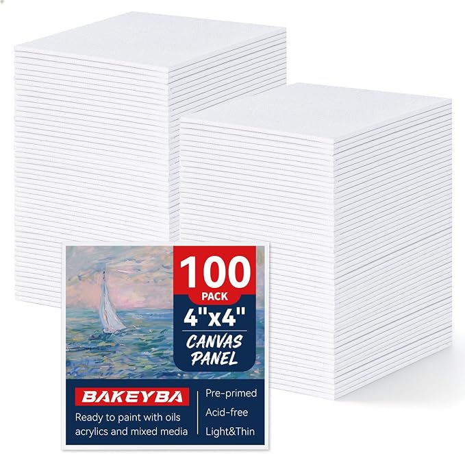 100 Pack 4x4 Inch Mini Canvas Boards for Painting, Square Art Panel | 100% Cotton Art Supplies for Acrylics Oil Watercolor Tempera Paints