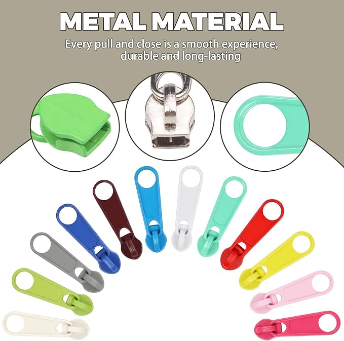 DOITEM 120Pcs Zippers Repair Kit Zipper Replacement 3# Zipper Pull Rescue Kit for Clothing Jackets Purses Luggage Backpacks (23 Colors)