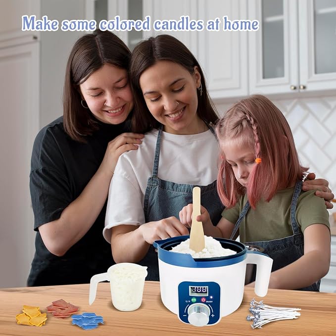 KQU Digital Wax Melting Pot with Temperature Control for Candle Making | wax melter pot with automatic turn off includes wicks, color dyes, spoon, measuring cup