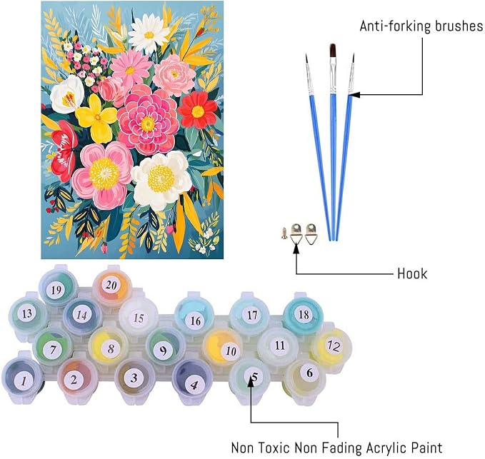 YarnMate Paint by Numbers Kit for Adults - Flowers in Vase Paint by Number on Canvas Without Frame, DIY Acrylic Painting for Gift Home Wall Decor (16x20 Inch)