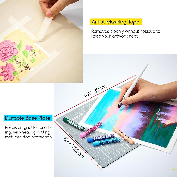 MEEDEN Soft Oil Pastels Set: 102Pcs Oil Pastel Kit with All-in-One Art Tool | Oil Pastel Crayons with 72 Colors & 6 White Pastel, Oil Paper, Palette Knife, Masking Tape, Art Supplies for Artists Adults