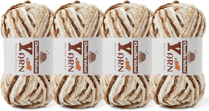 Chenille Crochet White Coffee Yarn 4 Pack