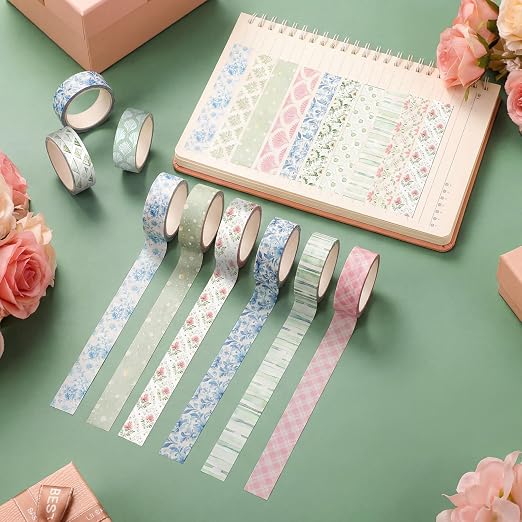 Gueevin 24 Rolls Floral Washi Tapes Set Scrapbook Supplies, Garden | 15 mm Watercolor Flower Washi Tapes, Back to School DIY Craft Arts, Junk Journaling Planner Gift Wrapping Supplies