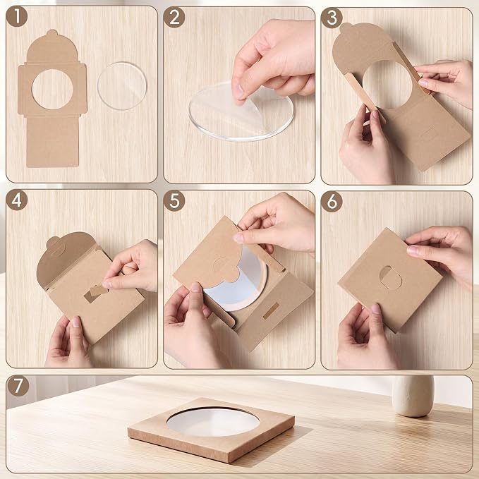 24 Pcs Clear Acrylic Coasters, Round Drink Coasters with Kraft Paper Boxes Reusable Coffee Cup Coaster Coaster Transparent Circle Blanks for DIY Crafts, Table Decorations, Wedding Party Favors