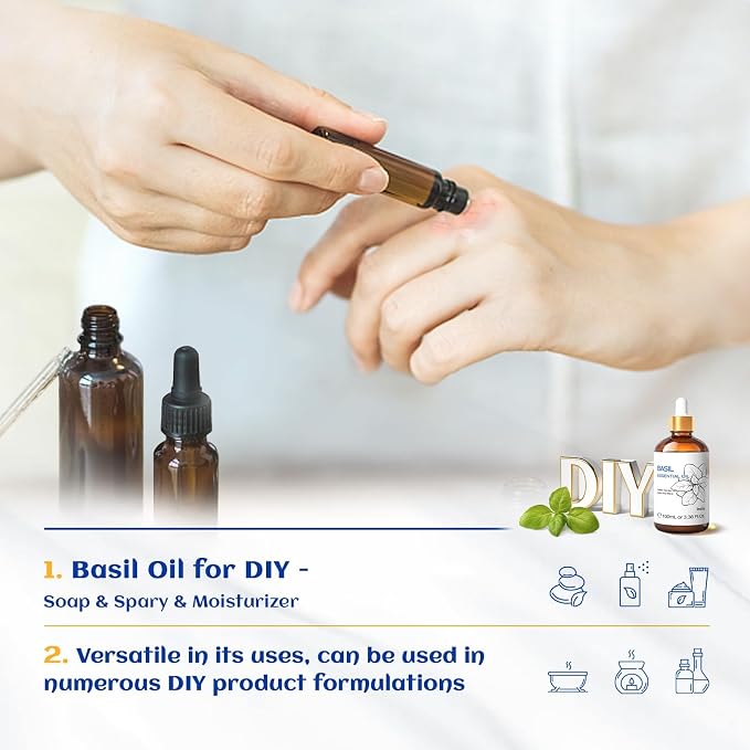 HIQILI Basil Essential Oil for Aromatherapy Diffuser, Hair Care