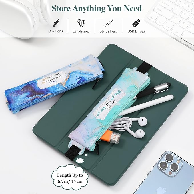 MoKo Elastic Pen Holder for Notebook, 4 Pack PU Leather Pouches, Marble