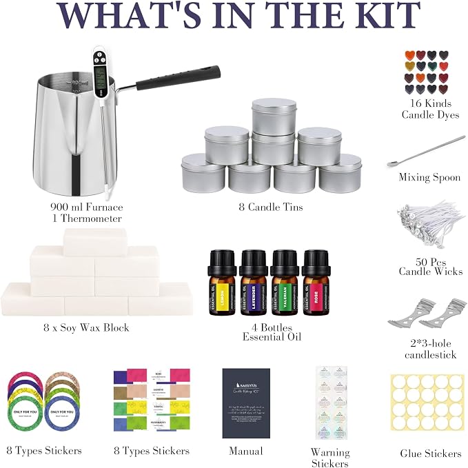 SAEUYVB Candle Making Kit,DIY Starter Soy Candle Making Supplies/Kit | Complete Candle Making Kit for Adults,Beginner-friendly,DIY Arts & Crafts Kits Perfect as Home Decorations