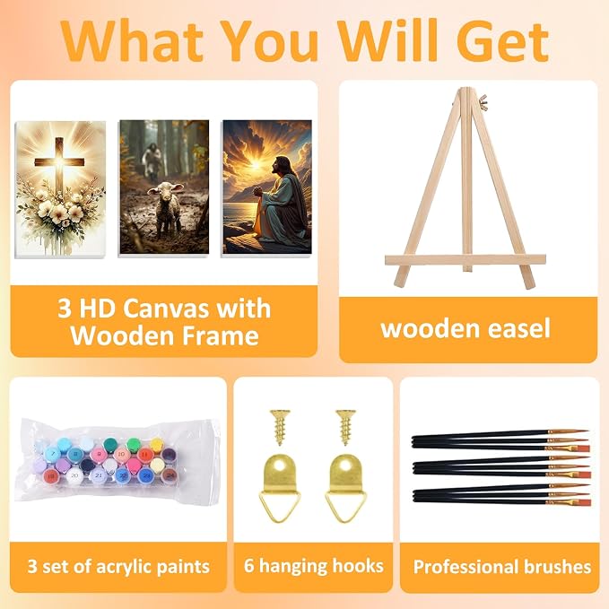 Mandun Religious Paint by Numbers Kit for Adults, 3 Pack, 7.8x11.8 inch | DIY Painting Kits Crafts for Adults, Relieve Stress, Frame Canvas, Wooden Easel, Gift Box, Home Wall Decor