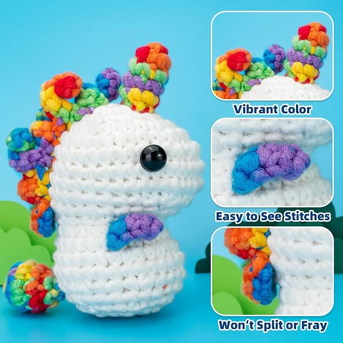 120g Candy Color Yarn for Crocheting and Knitting; Rainbow Yarn for Beginners with Easy-to-See Stitches;Worsted-Weight Medium #4;Yarn for Beginners Crochet Kit Making