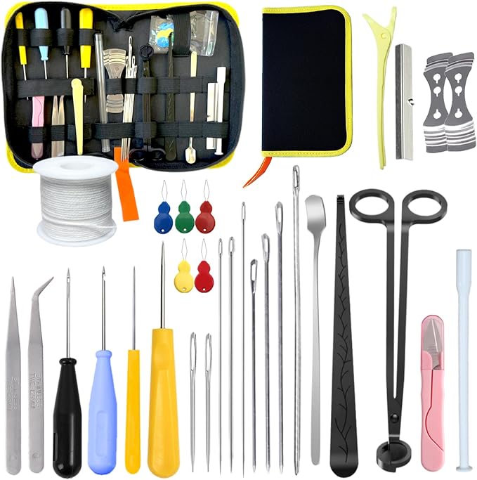 31PCS Wick Kits for Candle Making Wicks Inserting Nursing with Storage Bag Large Hole Needles for Silicone Candle Mold Hook Eye Punch Needle,7in Wicks Trimmer & Dipper,Wick Roll 200 Ft ect