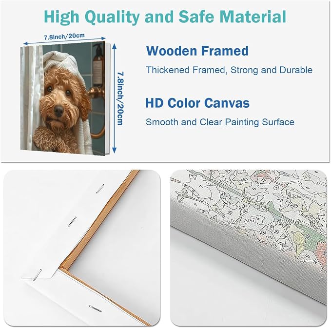 Fotasmua 4 Pack Dog Paint by Numbers Kit for Adults with Frame, Funny Bathroom Dog Paint by Number for Beginners, Easy Acrylic Adult Paint by Number Kits for Home Wall Decor 8x8 Inch