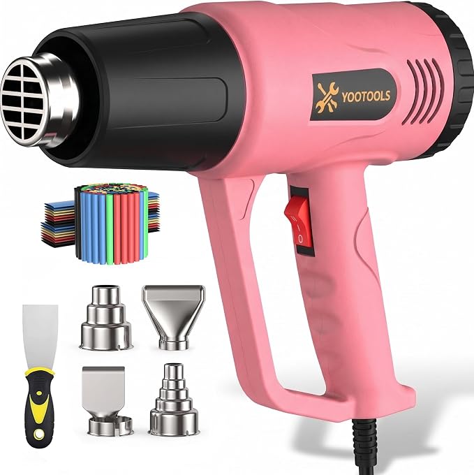 Pink Heat Gun 900W, Dual Temp Hot Air Gun Kit with 4 Nozzles & Scraper
