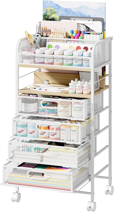 Homsorout Rolling Art Cart with 4 Drawers, Maple