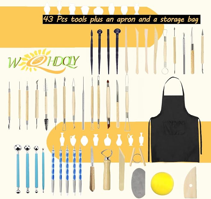 WQHDQLY 45PCS Pottery Tools, Practical Polymer Clay Sculpting Tools Kit, Air Dry Clay Tools Set for Adults, Pottery Craft, Carving, Dotting, Shaping, Molding, Modeling,Drawing