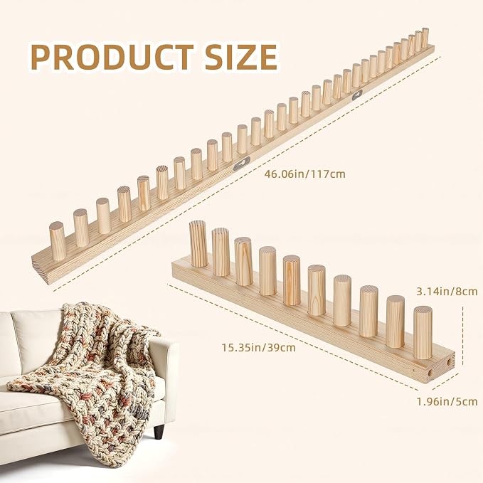 ARTACE 46" Chunky Blanket Loom, Wooden Loom for Chunky Throw Blanket, Adjustable Size Hand Knitting Kit, Ideal and Friendly for DIY Beginners