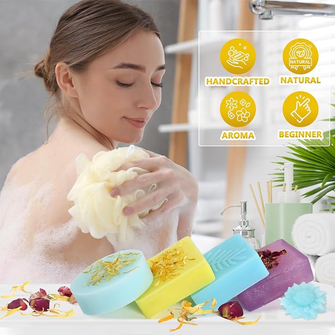 Jcoos DIY Soap Making Kit, Soap Making Kit for Adults Girls, Make Your Own Soap Making Supplies, Shea Butter Glycerin Base, Mold, Dried Flowers, Dye, DIY Scents Crafts, Valentine's Day Gifts