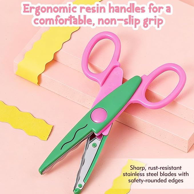 6pcs craft scissors, craft scissors decorative edge for Scrapebook＆School, fancy scissors with Stamp Edge, Fine Zigzag, Castle, Wide Zigzag, Scallop, Ripple