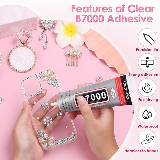 B-7000 Rhinestones Craft Glue, 110ML Clear Adhesive with Precision Tips for DIY Art, Fabric, Cell Phones, Metal, Jewelry Making
