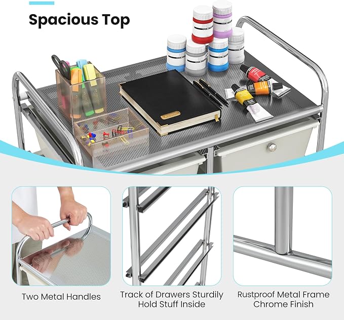 Giantex 10 Drawers Rolling Cart, Classroom Organizers, Storage Cart with Wheels, for Teacher Office Home School Supplies Tool Craft Art Paper, Gray Gradient