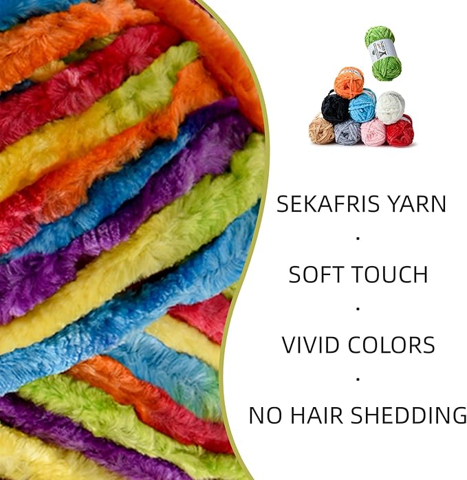 Chenille Crochet Rainbow Yarn 3 Pack