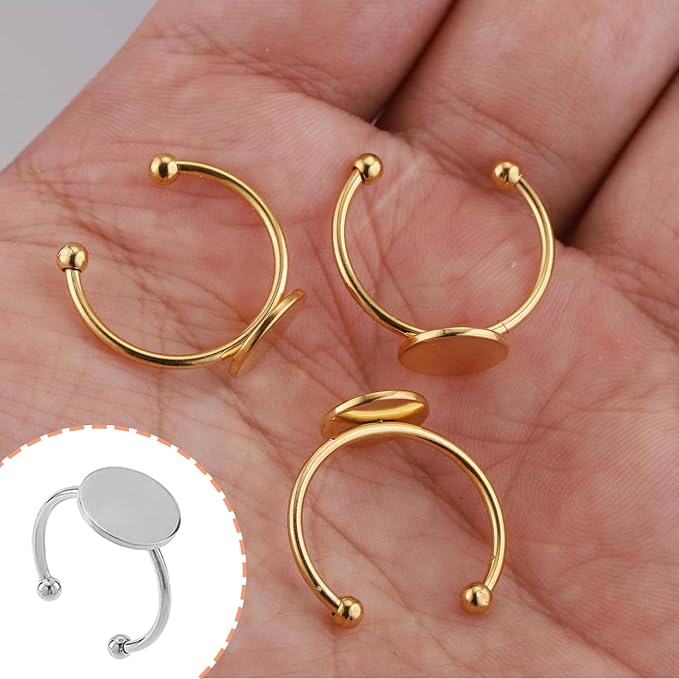 30 Pcs Blank Rings - MaehSab Stainless Steel Adjustable Pad Ring Base, Flat Blank Ring Base Tray for Jewelry Making DIY Crafts (Silver)
