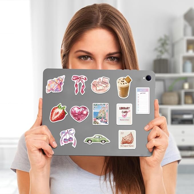 100pcs Vintage Pink Girls Stickers Coquette Pink Aesthetic Stickers for Water Bottles,Laptop Scrapbook Waterproof Computer Phone Guitar Aesthetic Decals