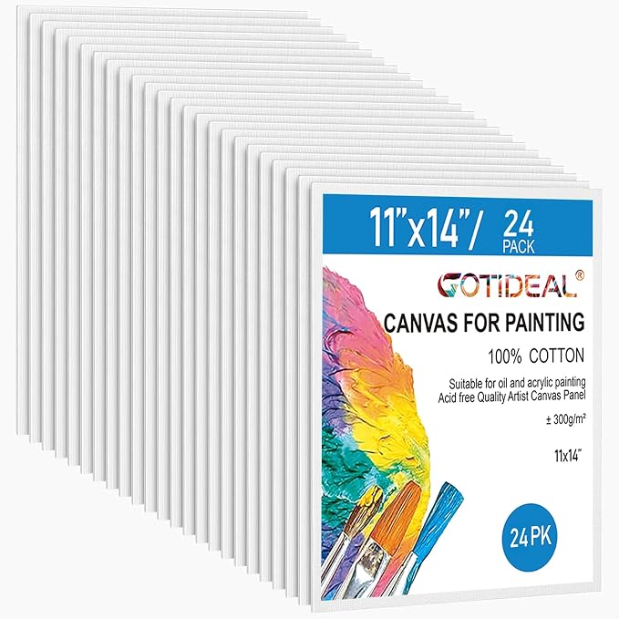 Gotideal Canvas Boards for Painting, 24pcs 11x14 Primed Canvas for Painting | Bulk Painting Canvas for Kids and Adults, White Blank Canvas Panels for Acrylic, Oil, Pour Art Supplies