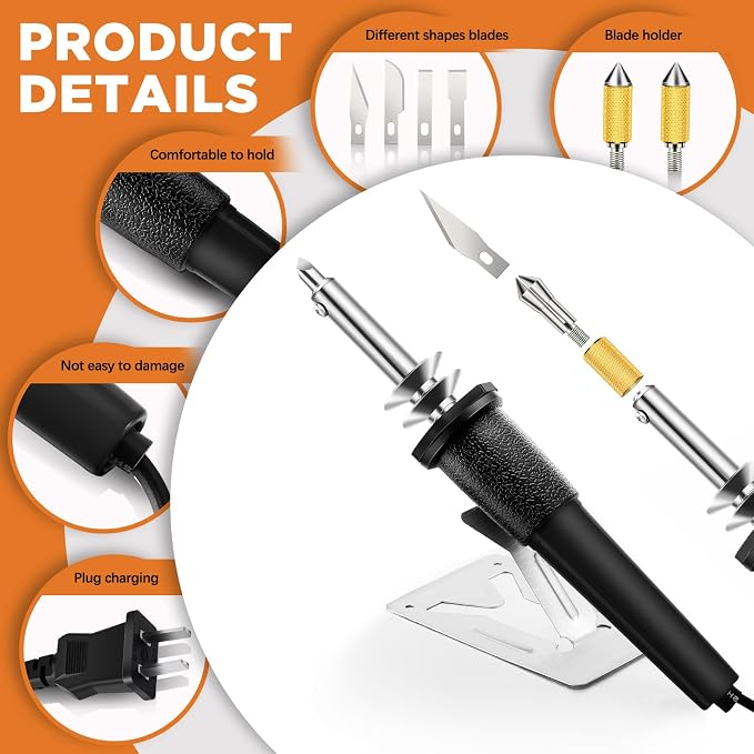Honoson 22 Pieces Electric Hot Knife Cutter Tool Include Heated Knife Plastic Cutter With Multipurpose 16 Blades 4 Blade Holders Metal Stand For Soft Thin Plastic Foam Stencils(Black)