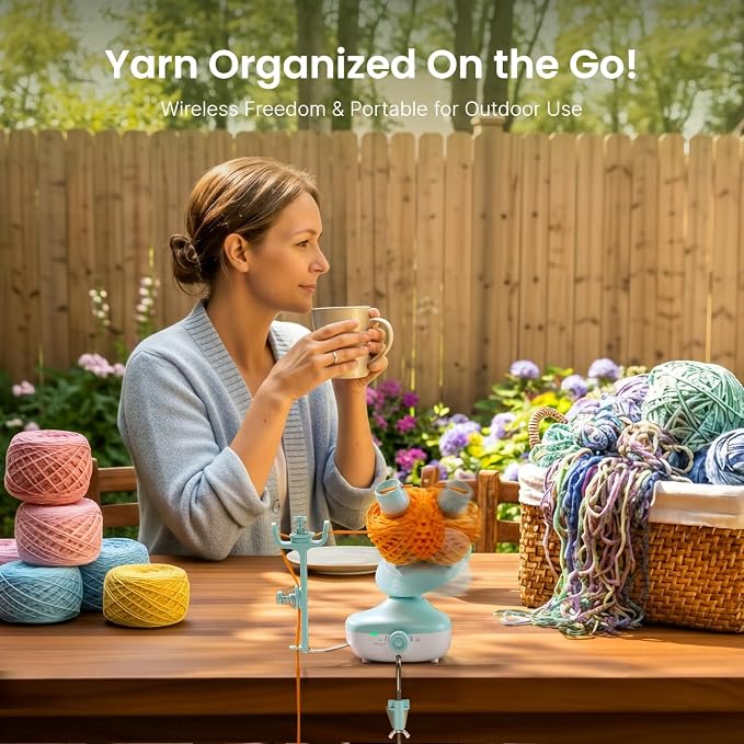Cordless Yarn Winder, 2H Running Time Rechargeable for Craft Lovers | Electric Yarn Cake Winding with 2200mAh Battery, Compact Portable Auto Spinner, Ideal Helper for Knitters & Crocheter Lovers