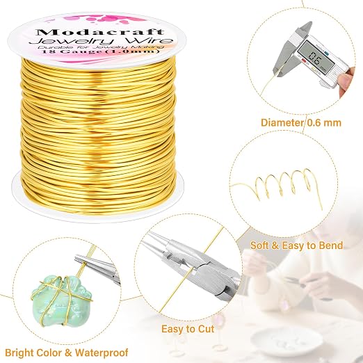ModaCraft 22 Gauge Tarnish Proof Jewelry Wire Gold (164ft/50m) + 4-in-1 Professional Jewelry Pliers Set | Fade-Resistant Copper Craft Wire for Beading DIY Jewelry Making Supplies Kit
