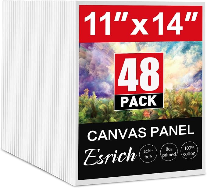 ESRICH 48 Pack Canvas for Painting 11x14, Canvas Boards for Painting Cotton Primed Acid Free Blank Canvas Panels for Oil Paint, Watercolor, Acrylic Paint, Gouache and Tempera.