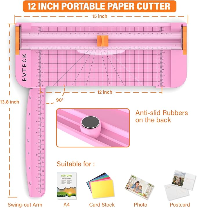 Evteck A4 Paper Cutter Slider Trimmer for Cardstock Photo Vinyl | 12 Inch, with Security Blade and Foldable Ruler, for Crafting Scrapbooking