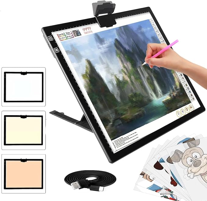 YINGWOND Wireless Rechargeable A3 LED Light Pad w/Built-in Foldable Stand, 3 Color Tone, 6 Levels of Brightness, Battery Powered Evenly Illuminated Light Box for Tracing Drawing and Diamond Painting
