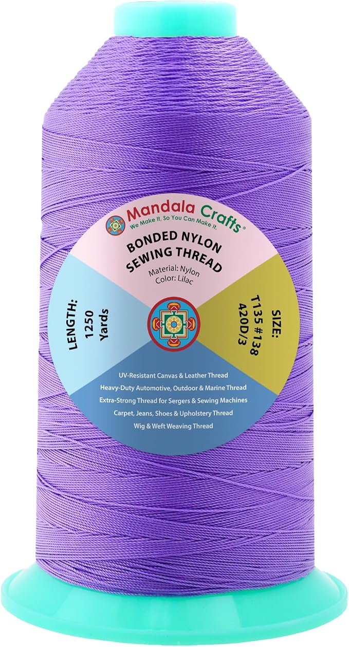 Mandala Crafts Size 138 420D T135 Lilac Bonded Nylon Thread, 1250 YDs