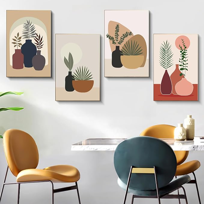 4 Pack Framed Paint by Numbers Kit for Adults Plant with Wooden Easel | With Frame Canvas 8x12 IN, For Adults Beginner, DIY Acrylic Painting Simple, Stress Relief Craft Kits, Home Wall Decor Gift