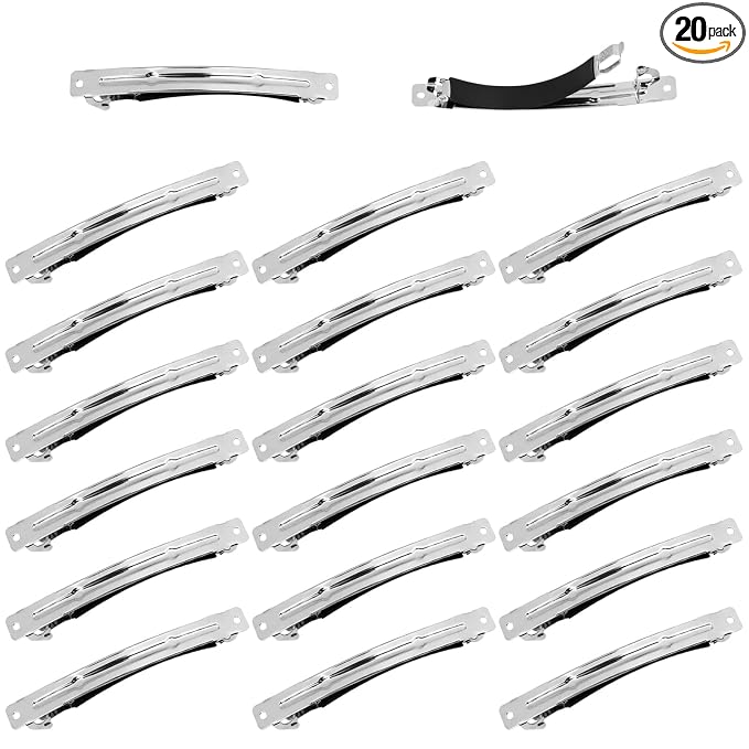 Dizila 20 Pieces 10cm/4" Big Plain Blank DIY Craft Project Silver Metal French Hair Barrettes with Strong Hold Snap Hair Clips Accessories for Women Girls Teens