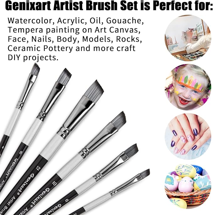 Genixart Angle Paint Brush Set – Art Paintbrushes Acrylic Oil Watercolor