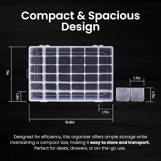 Budreu 8pack 36 Grids Plastic Clear Organizer Box bead Storage Containers with Adjustable Dividers for Craft Jewelry Fishing Tackles Parts Storage with 8 Sheets Label Stickers