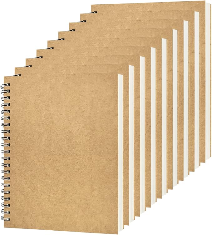 DSTELIN Blank Spiral Notebook, 9-Pack, Soft Cover, Sketch book, 100 Pages / 50 Sheets, 7.5 inch x 5.1 inch (Brown)