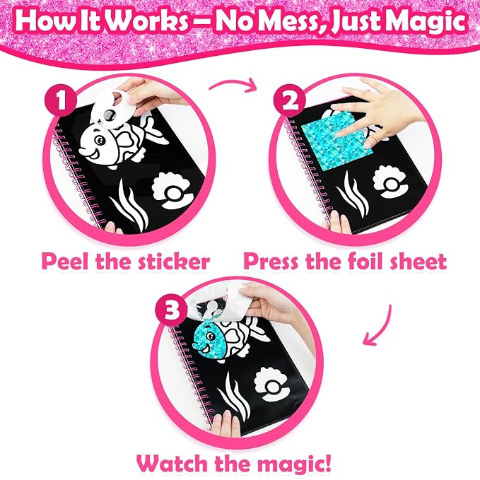 FUNNYB&G Foil Art Craft Kit for Kids, Sparkly Birthday Gift Toy for Kids | No Mess, Kids Ages 4-10 Create Sparkling Artwork, A Creative Gift for Birthdays, Holidays, Travel Activities,Screen-Free Fun