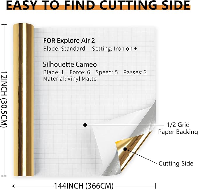 Mirror Gold Permanent Vinyl Roll 12" x 12FT - Lya Vinyl Metallic Outdoor Permanent Vinyl for Cutting Machine - Adhesive Roll for Home Decor, Party Decoration, Mug, Window