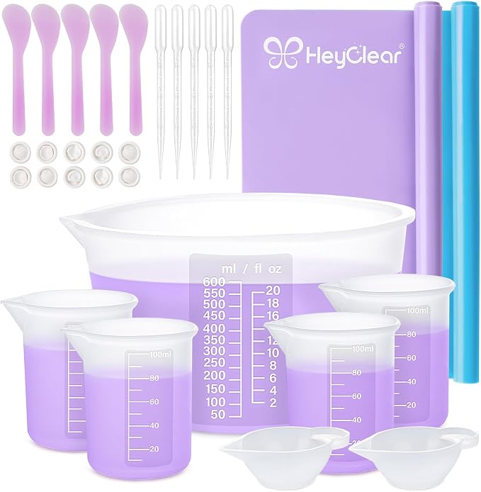 HeyClear Silicone Measuring Cups Kit for Epoxy Resin 600&100ml Mixing Cups