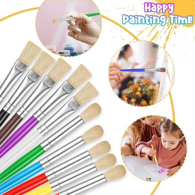 Kids Paintbrushes Set, 42 Pcs Assorted, Easy Hold and Clean Toddler Brushes, Preschool Bulk for Acrylic Oil Watercolor Washable Paint Kit