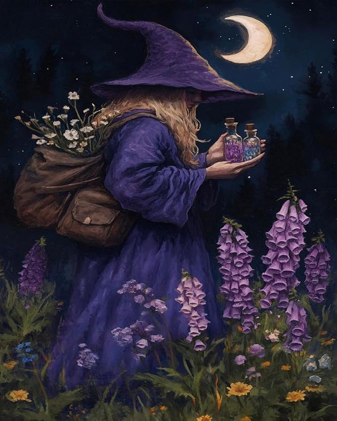 MIRCVSH Halloween Witch Paint by Number Kits for Adults,Witch and Flower Paint by Numbers Kit for Adult Beginners Without Frame,DIY Acrylic Paint Canvas Painting Kits for Home Decor 16X20 Inch.